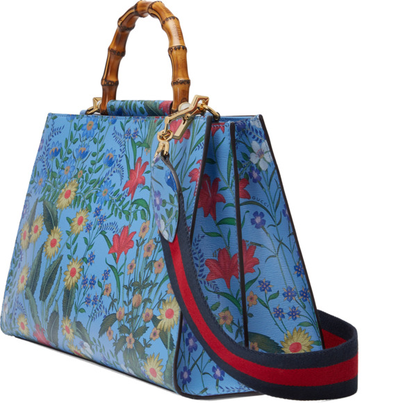 Gucci Nymphae Azure Shanghai Leather Handbag Snap Floral Blue Gold Bag Purse NEW - Picture 7 of 16